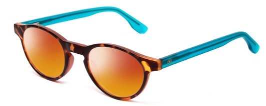Profile View of Ann Taylor ATR030 Designer Polarized Sunglasses with Custom Cut Red Mirror Lenses in Tortoise Brown Gold Turquoise Crystal Blue Ladies Round Full Rim Acetate 47 mm