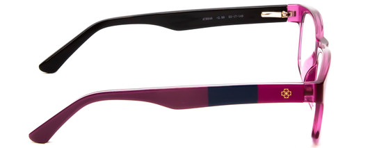 Side View of Ann Taylor ATR040 Designer Blue Light Blocking Eyeglasses in Crystal Purple Hot Pink Fuchsia Stripe Ladies Classic Full Rim Acetate 52 mm