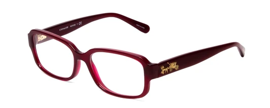 Profile View of Coach HC6105 Designer Single Vision Prescription Rx Eyeglasses in Aubergine Red Crystal Ladies Rectangle Full Rim Acetate 53 mm