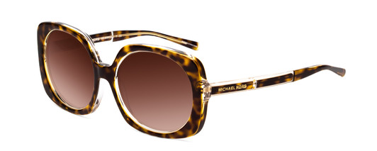 Profile View of Michael Kors Ula Women Sunglass Tortoise Crystal Havana Gold/Brown Gradient 55mm
