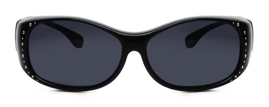 Front View of Foster Grant Women Round 60mm Fitover Sunglasses Gloss Black Crystals/Smoke Grey