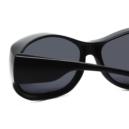 Close Up View of Foster Grant Women Round 60mm Fitover Sunglasses Gloss Black Crystals/Smoke Grey