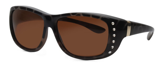 Profile View of Foster Grant Ladies Classic 60mm Fitover Sunglasses Tortoise Crystal/Amber Brown