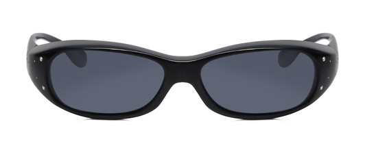 Front View of Foster Grant Ladies Oval 56mm Fitover Sunglasses Gloss Black Crystals/Smoke Grey