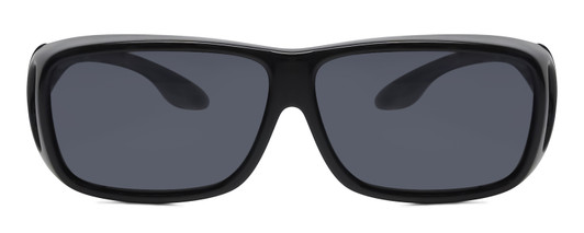 Front View of Foster Grant Solar Shield Unisex 62 mm Fitover Sunglasses Gloss Black/Smoke Grey