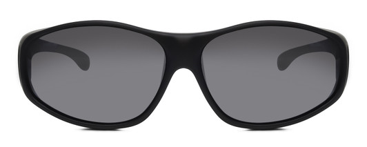 Front View of Foster Grant Solar Shield 68mm Fitover Sunglasses Matte Black & Smoke Grey Flash