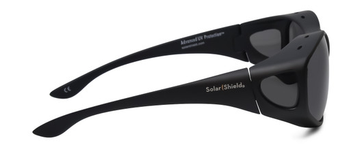 Side View of Foster Grant Solar Shield 68mm Fitover Sunglasses Matte Black & Smoke Grey Flash