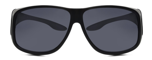 Front View of Foster Grant Shield Oversized 64 mm Fitover Sunglasses in Matte Black/Smoke Grey