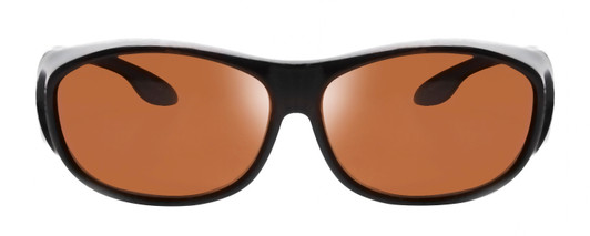Front View of Foster Grant Shield Oval 70 mm Fitover Sunglasses in Tortoise Havana/Amber Brown