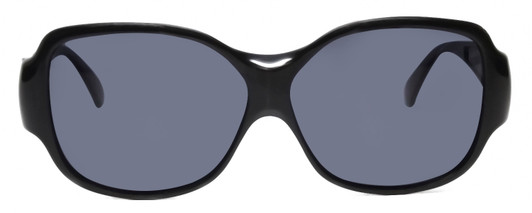Front View of Foster Grant Solar Shield Ladies Oversized 62mm Fitover Sunglasses in Black/Grey