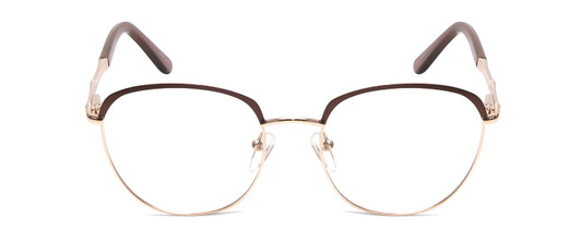 Front View of Scott&Zelda SZ7429 Designer Bi-Focal Prescription Rx Eyeglasses in Satin Brown Gold Glitter Tips Unisex Round Full Rim Metal 50 mm