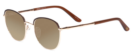 Profile View of Scott&Zelda SZ7429 Designer Polarized Sunglasses with Custom Cut Amber Brown Lenses in Satin Brown Gold Glitter Tips Unisex Round Full Rim Metal 50 mm