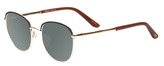 Profile View of Scott&Zelda SZ7429 Designer Polarized Sunglasses with Custom Cut Smoke Grey Lenses in Satin Brown Gold Glitter Tips Unisex Round Full Rim Metal 50 mm