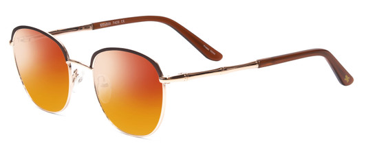 Profile View of Scott&Zelda SZ7429 Designer Polarized Sunglasses with Custom Cut Red Mirror Lenses in Satin Brown Gold Glitter Tips Unisex Round Full Rim Metal 50 mm