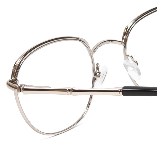 Close Up View of Scott&Zelda SZ7429 Designer Single Vision Prescription Rx Eyeglasses in Satin Black Silver Glitter Tips Unisex Round Full Rim Metal 50 mm