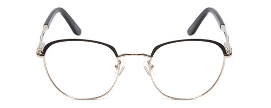 Front View of Scott&Zelda SZ7429 Designer Bi-Focal Prescription Rx Eyeglasses in Satin Black Silver Glitter Tips Unisex Round Full Rim Metal 50 mm