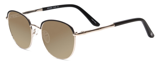 Profile View of Scott&Zelda SZ7429 Designer Polarized Sunglasses with Custom Cut Amber Brown Lenses in Satin Black Silver Glitter Tips Unisex Round Full Rim Metal 50 mm