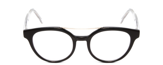 Front View of Scott&Zelda SZ7431 Designer Reading Eye Glasses with Custom Cut Powered Lenses in Gloss Black Silver Crystal Tips Unisex Oval Full Rim Acetate 50 mm