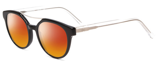 Profile View of Scott&Zelda SZ7431 Designer Polarized Sunglasses with Custom Cut Red Mirror Lenses in Gloss Black Silver Crystal Tips Unisex Oval Full Rim Acetate 50 mm