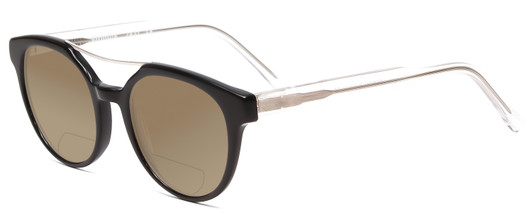 Profile View of Scott&Zelda SZ7431 Designer Polarized Reading Sunglasses with Custom Cut Powered Amber Brown Lenses in Gloss Black Silver Crystal Tips Unisex Oval Full Rim Acetate 50 mm