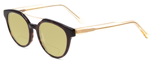 Profile View of Scott&Zelda SZ7431 Designer Polarized Reading Sunglasses with Custom Cut Powered Sun Flower Yellow Lenses in Tortoise Havana Brown Gold Crystal Amber Tips Unisex Oval Full Rim Acetate 50 mm