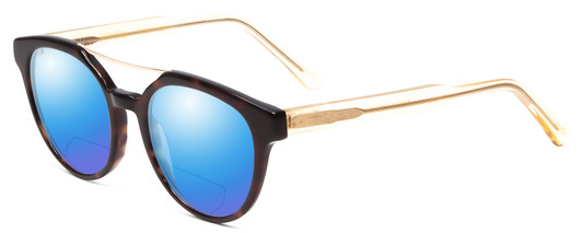 Profile View of Scott&Zelda SZ7431 Designer Polarized Reading Sunglasses with Custom Cut Powered Blue Mirror Lenses in Tortoise Havana Brown Gold Crystal Amber Tips Unisex Oval Full Rim Acetate 50 mm