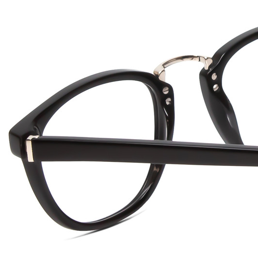 Close Up View of Scott&Zelda SZ7436 Unisex Oval Designer Reading Glasses Gloss Black Silver 49 mm