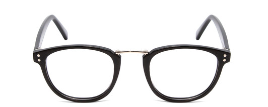 Front View of Scott&Zelda SZ7436 Designer Progressive Lens Prescription Rx Eyeglasses in Gloss Black Silver Studs Unisex Oval Full Rim Acetate 49 mm