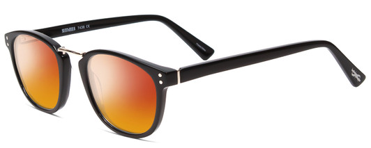 Profile View of Scott&Zelda SZ7436 Designer Polarized Sunglasses with Custom Cut Red Mirror Lenses in Gloss Black Silver Studs Unisex Oval Full Rim Acetate 49 mm