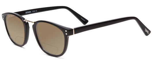 Profile View of Scott&Zelda SZ7436 Designer Polarized Reading Sunglasses with Custom Cut Powered Amber Brown Lenses in Gloss Black Silver Studs Unisex Oval Full Rim Acetate 49 mm