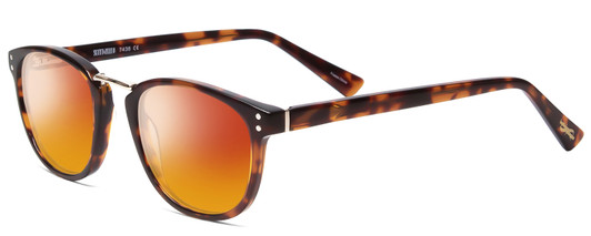Profile View of Scott&Zelda SZ7436 Designer Polarized Sunglasses with Custom Cut Red Mirror Lenses in Tortoise Havana Brown Gold Silver Studs Unisex Oval Full Rim Acetate 49 mm