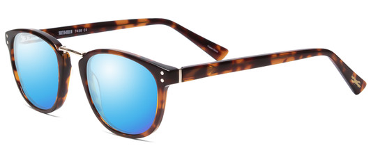 Profile View of Scott&Zelda SZ7436 Designer Polarized Sunglasses with Custom Cut Blue Mirror Lenses in Tortoise Havana Brown Gold Silver Studs Unisex Oval Full Rim Acetate 49 mm