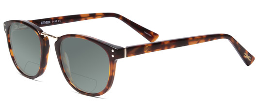 Profile View of Scott&Zelda SZ7436 Designer Polarized Reading Sunglasses with Custom Cut Powered Smoke Grey Lenses in Tortoise Havana Brown Gold Silver Studs Unisex Oval Full Rim Acetate 49 mm
