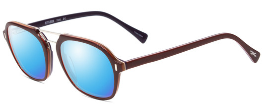 Profile View of Scott&Zelda SZ7442 Designer Polarized Sunglasses with Custom Cut Blue Mirror Lenses in Burgundy Red Silver Triple Layer Purple Unisex Square Full Rim Acetate 52 mm