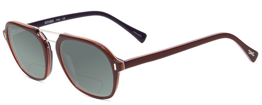 Profile View of Scott&Zelda SZ7442 Designer Polarized Reading Sunglasses with Custom Cut Powered Smoke Grey Lenses in Burgundy Red Silver Triple Layer Purple Unisex Square Full Rim Acetate 52 mm