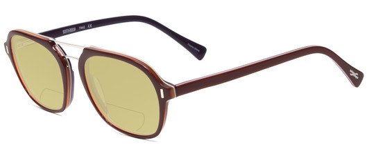 Profile View of Scott&Zelda SZ7442 Designer Polarized Reading Sunglasses with Custom Cut Powered Sun Flower Yellow Lenses in Burgundy Red Silver Triple Layer Purple Unisex Square Full Rim Acetate 52 mm