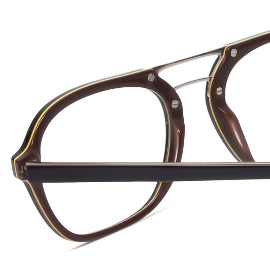 Close Up View of Scott&Zelda SZ7442 Unisex Square Reading Glasses in Navy Blue Silver Brown 52 mm