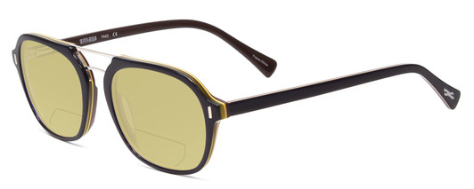 Profile View of Scott&Zelda SZ7442 Designer Polarized Reading Sunglasses with Custom Cut Powered Sun Flower Yellow Lenses in Navy Blue Cobalt Silver Triple Layer Brown Unisex Square Full Rim Acetate 52 mm