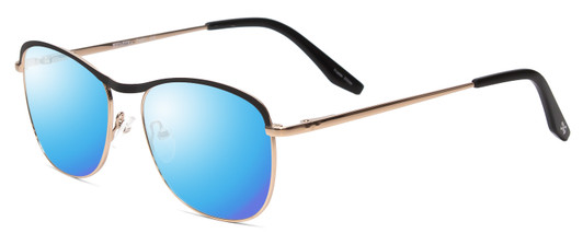 Profile View of Scott&Zelda SZ7451 Designer Polarized Sunglasses with Custom Cut Blue Mirror Lenses in Matte Black Gold Gloss Tips Unisex Classic Full Rim Metal 55 mm
