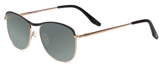 Profile View of Scott&Zelda SZ7451 Designer Polarized Reading Sunglasses with Custom Cut Powered Smoke Grey Lenses in Matte Black Gold Gloss Tips Unisex Classic Full Rim Metal 55 mm