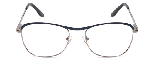 Front View of Scott&Zelda SZ7451 Designer Reading Eye Glasses with Custom Cut Powered Lenses in Matte Blue Gun Metal Silver Black Tips Unisex Classic Full Rim Metal 55 mm