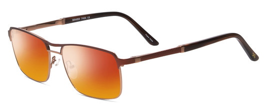 Profile View of Scott&Zelda SZ7454 Designer Polarized Sunglasses with Custom Cut Red Mirror Lenses in Matte Brown Satin Copper Unisex Rectangle Full Rim Metal 55 mm