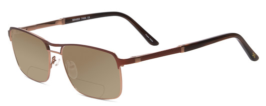 Profile View of Scott&Zelda SZ7454 Designer Polarized Reading Sunglasses with Custom Cut Powered Amber Brown Lenses in Matte Brown Satin Copper Unisex Rectangle Full Rim Metal 55 mm