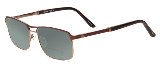 Profile View of Scott&Zelda SZ7454 Designer Polarized Reading Sunglasses with Custom Cut Powered Smoke Grey Lenses in Matte Brown Satin Copper Unisex Rectangle Full Rim Metal 55 mm