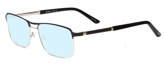 Profile View of Scott&Zelda SZ7454 Designer Progressive Lens Blue Light Blocking Eyeglasses in Matte Black Silver Unisex Rectangle Full Rim Metal 55 mm