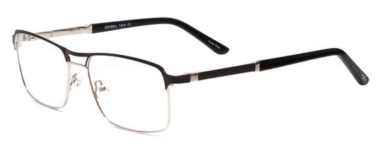 Profile View of Scott&Zelda SZ7454 Designer Progressive Lens Blue Light Blocking Eyeglasses in Matte Black Silver Unisex Rectangle Full Rim Metal 55 mm