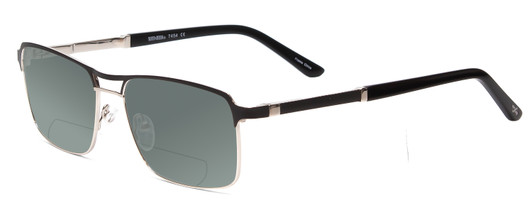 Profile View of Scott&Zelda SZ7454 Designer Polarized Reading Sunglasses with Custom Cut Powered Smoke Grey Lenses in Matte Black Silver Unisex Rectangle Full Rim Metal 55 mm