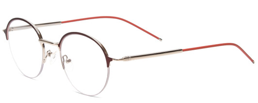 Profile View of Scott&Zelda SZ7455 Designer Reading Eye Glasses with Custom Cut Powered Lenses in Burgundy Red Silver Ladies Round Semi-Rimless Metal 48 mm