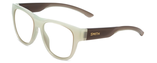 Profile View of Smith Optics Rounder Designer Progressive Lens Blue Light Blocking Eyeglasses in Ice Smoke Green Crystal Grey Unisex Classic Full Rim Acetate 51 mm with Blue Light Zone functionality illustration laid over the lens