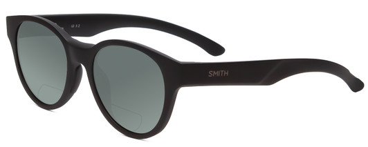 Profile View of Smith Optics Rounder Designer Polarized Reading Sunglasses with Custom Cut Powered Smoke Grey Lenses in Ice Smoke Green Crystal Grey Unisex Classic Full Rim Acetate 51 mm